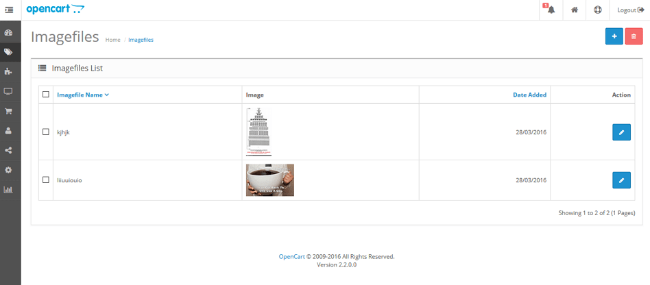 Opencart image file manager list of files Opencart image file manager list of files
